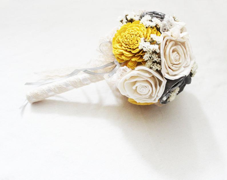bouquet mariee gris et jaune